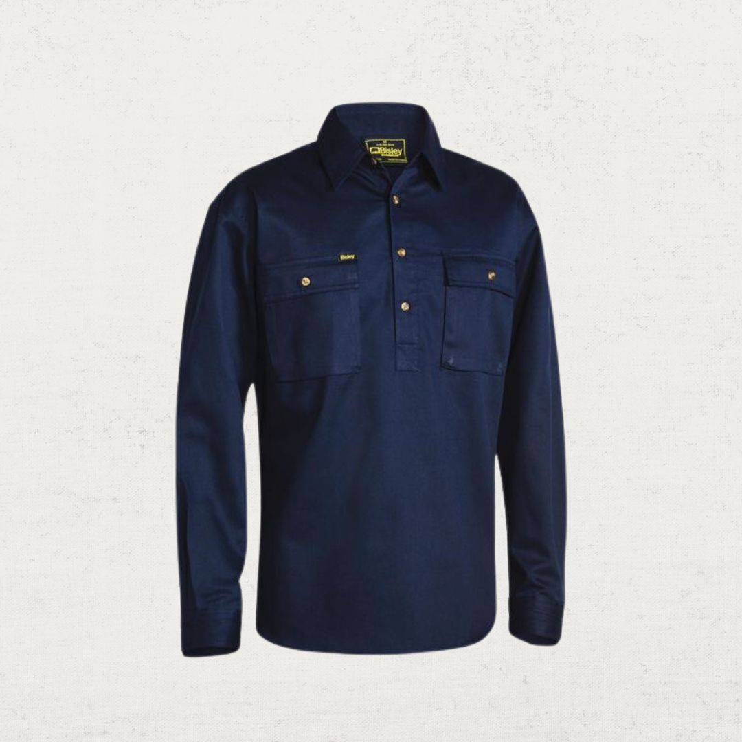 Closed Front Cotton Drill Long Sleeve  Shirt