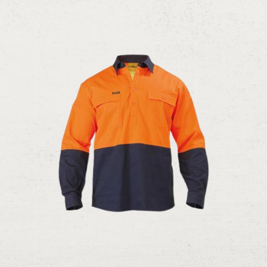 Hi Vis Closed Front Two Tone Drill Long Sleeve Shirt