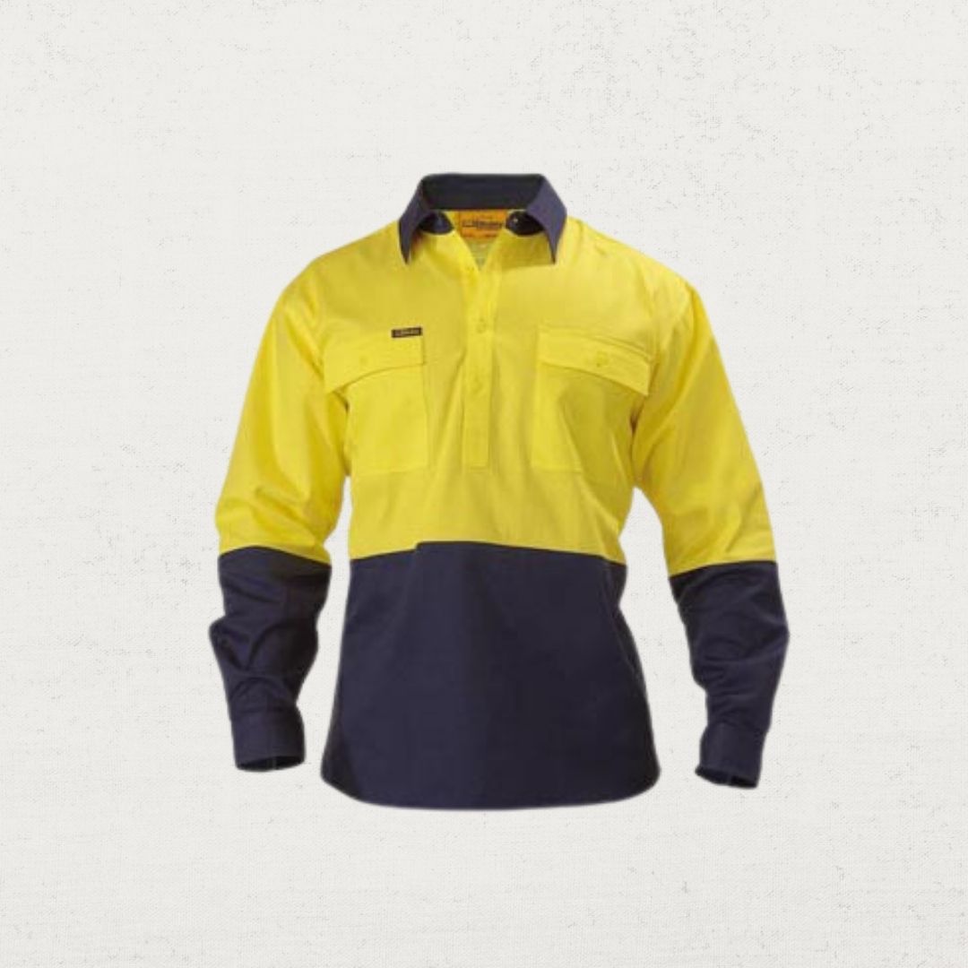 Hi Vis Closed Front Two Tone Drill Long Sleeve Shirt