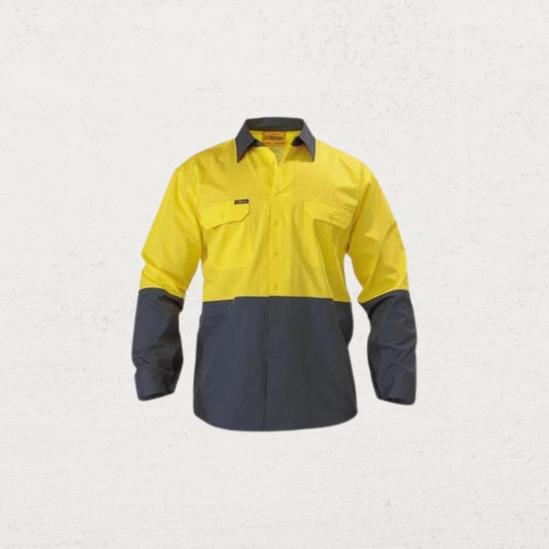 Hi Vis Cool Lightweight Two Tone Drill Long Sleeve Shirt