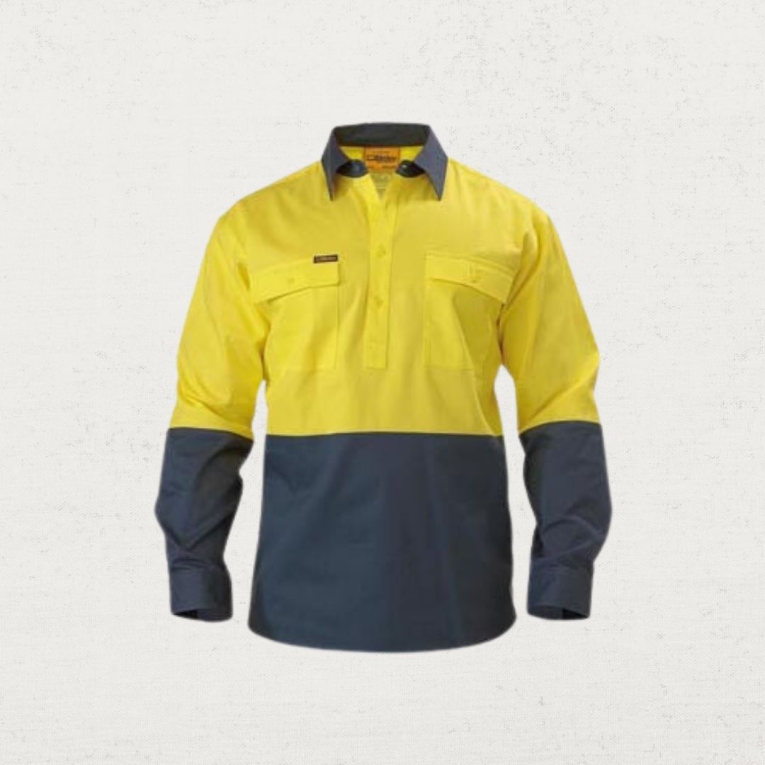 Hi Vis Closed Front Two Tone Drill Long Sleeve Shirt