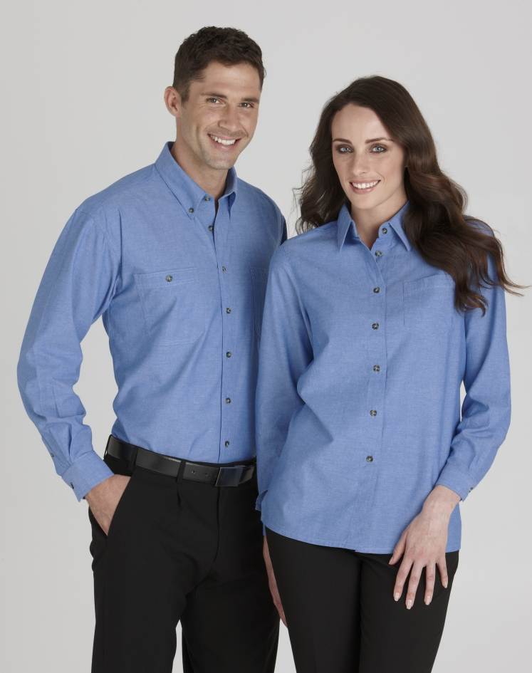 Chambray Wrinkle Free Long Sleeve Shirt